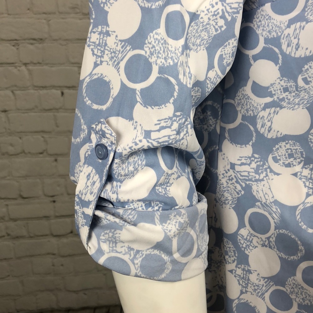NY Collection Blue & White Button Down Top Plus 1X - Picture 6 of 6